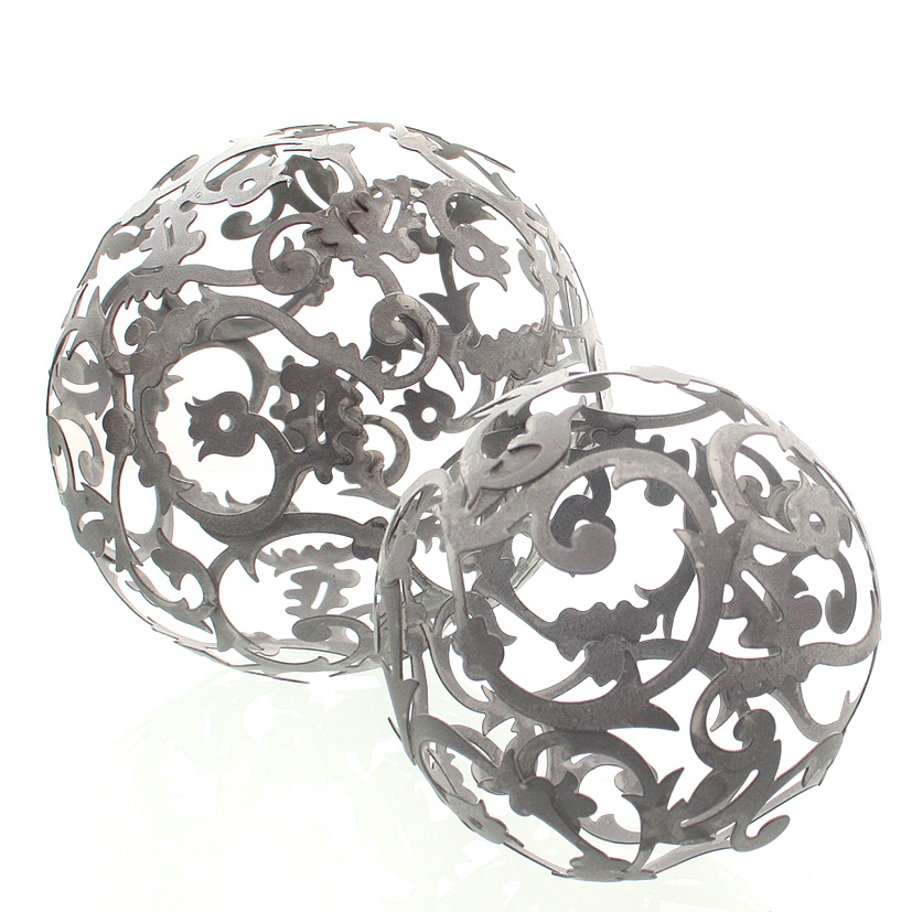 SHW Metall-Dekokugel "Ranke" grau/weiß gewischt Durchmesser ca. 18 cm
