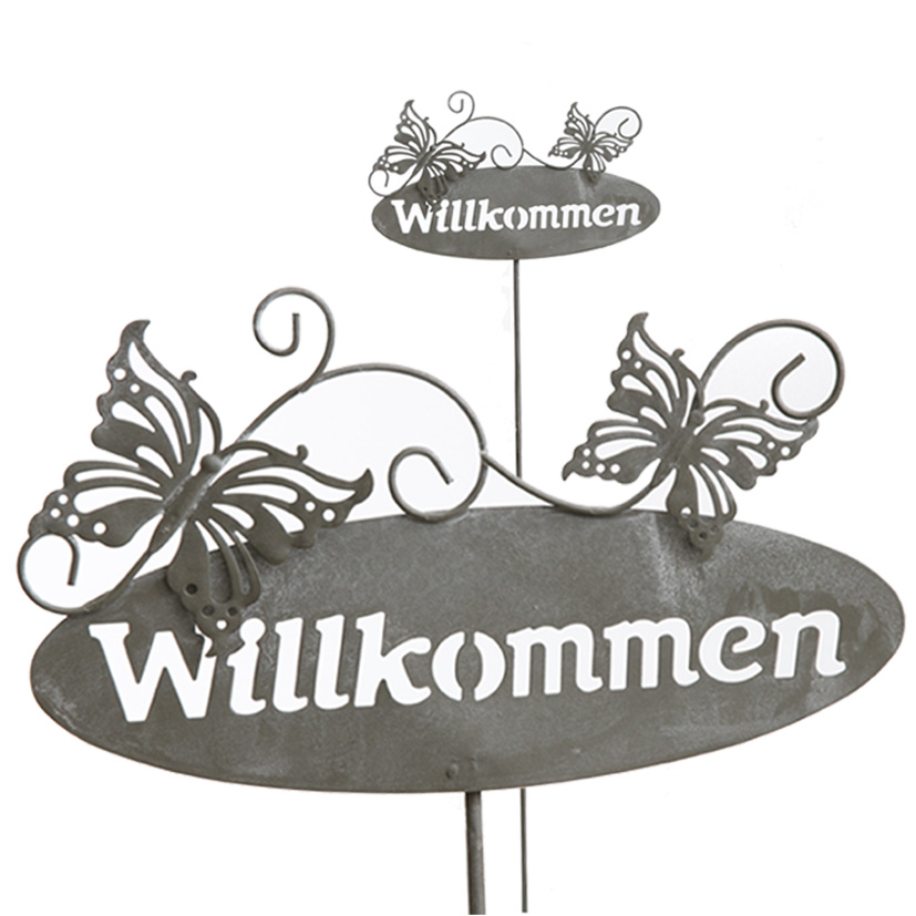 SHW Metallstecker "Willkommen" Schmetterling Gr. 25 x 15 cm, 110 cm lang
