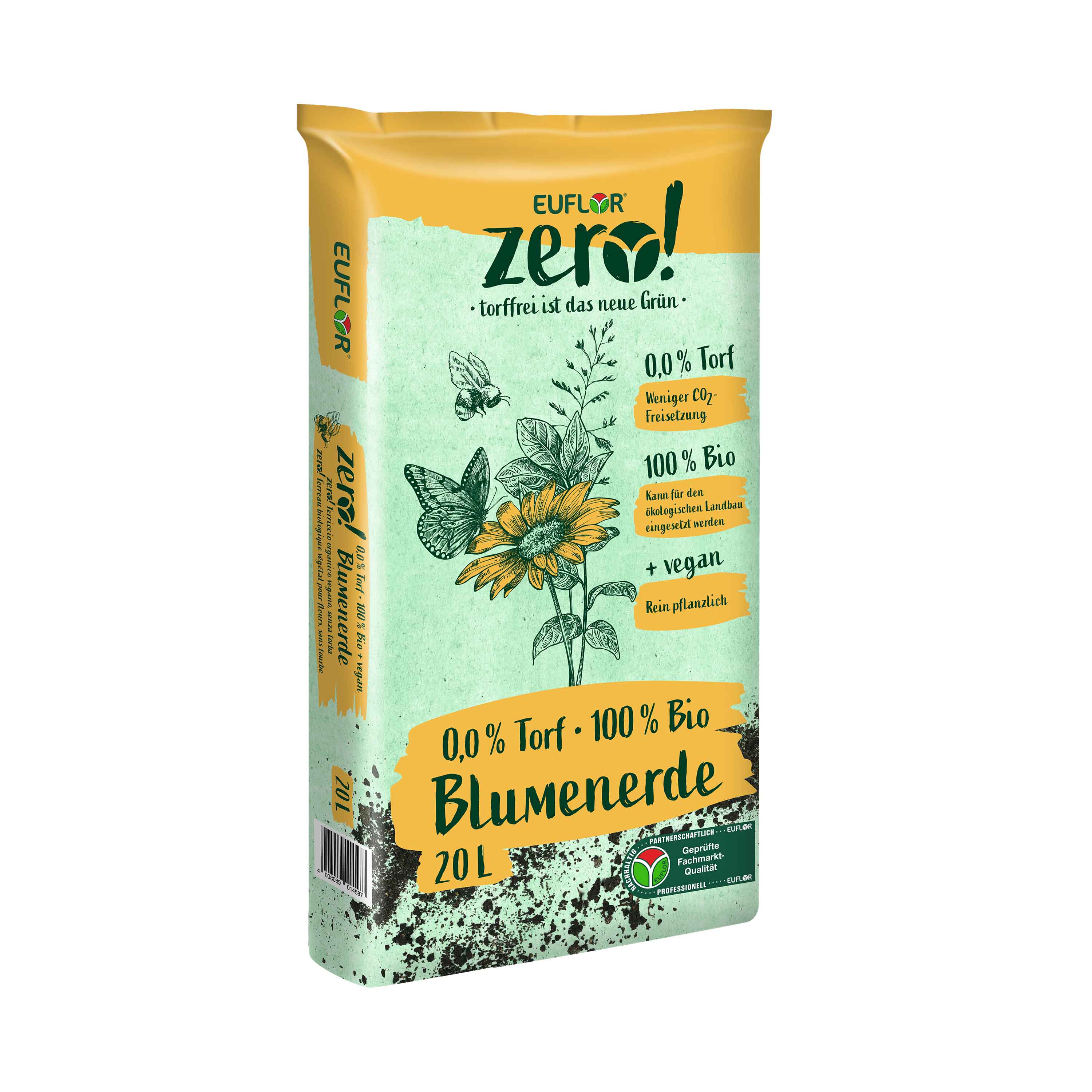 EUFLOR Bio Blumenerde - torffrei, vegan, zero! - 20 Liter Sack - 